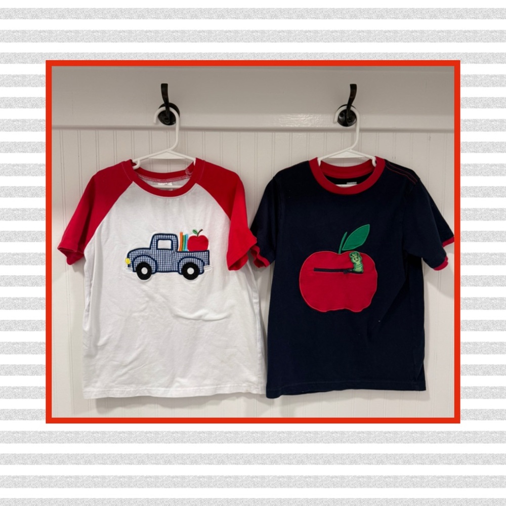 Set of 2 Kids Back to School T-Shirts (Size 6/7) 🍎🐛🛻